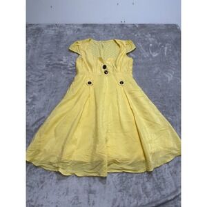 Event Clothing Dress Women's Size Small‎ Yellow Buttons Cap Sleeve Lined EUC